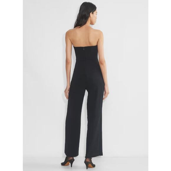 Aritzia Wilfred Endless Strapless Wide Leg Jumpsuit Smocked Crepe, Black - Picture 3 of 12